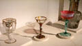 Quadrafoil water glass from PA; wine glass from Bohemia; & Champagne glass by Tiffany at Mobile Museum of Art. Mobile, AL.