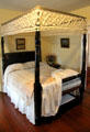 Four-poster bed with original knotted & tasseled canopy plus original bedspread at Conde-Charlotte Museum. Mobile, AL