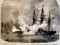 Etching of Farragut's Naval Victory in Mobile Harbor as the Hartford engages the Confederate Ram Tennessee at Fort Gaines Museum. AL