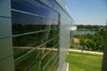 Cantilevered section of Clinton Presidential Library thrusts toward Arkansas River. Little Rock, AR.