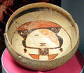 Hopi native Sikyatki polychrome ceramic bowl with katsina face at Arizona State Museum. Tucson, AZ.