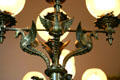 Bronze seahorse detail on stairwell gas lamp fixtures in California State Capitol. Sacramento, CA.