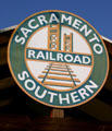 Sacramento Southern Railroad sign on depot in Old Sacramento. Sacramento, CA.