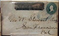 Envelope sent Sacramento to San Francisco bearing U.S. 3 cent stamp plus Wells Fargo frank at Wells Fargo Museum. Sacramento, CA.