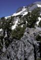 Snow covered mountain ridge in Lassen Volcanic National Park. CA.