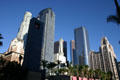 LA skyline above Pershing Square. Los Angeles, CA.