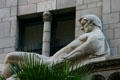 Reclining male sculpture by Burt Johnson on Fine Arts Building. Los Angeles, CA.