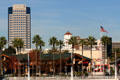 Landmark Square & Ocean Center Building over shopping area on marina. Long Beach, CA.