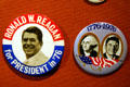 Ronald W. Reagan for President 1976 campaign buttons at Reagan Museum. Simi Valley, CA.