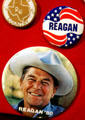 Reagan 1980 presidential campaign button at Reagan Museum. Simi Valley, CA.
