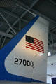 Tail & flag of Boeing 707 Air Force One 27000 at Reagan Museum. Simi Valley, CA.