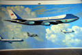 Detail of Flying White House mural at Reagan Museum showing Boeing 747 28000 aircraft used since 1990. Simi Valley, CA.