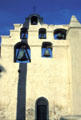 Six bells in upper wall of Mission San Gabriel Archangel. San Gabriel, CA.