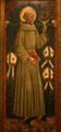 St Bernadino of Siena with flaming disk of Christ + 3 Bishop Miters which he humbly refused by Dario di Giovanni at LACMA. Los Angeles, CA.