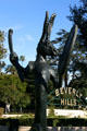 Stylized rabbit sculpture The Drummer by Barry Flanagan in Beverly Gardens Park on Santa Monica Blvd. Beverly Hills, CA.