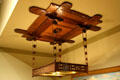 Wooden hanging light fixture by Greene & Greene from Robert R. Lacker house in Pasadena at LACMA. Los Angeles, CA.