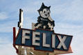 Felix the Cat neon sign historic landmark on car dealership on Figueroa St. Los Angeles, CA.