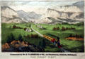 Print of The Great West with train through valley by Currier & Ives at Autry National Center. Los Angeles, CA.