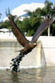 Sculpture of eagle taking off from water at Crystal Cathedral. Garden Grove, CA.