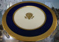 Blue & gold dinner plate from White House china of Woodrow Wilson by Lenox China, Trenton, NJ, at Nixon Library. Yorba Linda, CA.