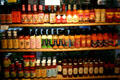 Bottles of sauces in shop at Seaport Village. San Diego, CA.