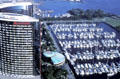 View of marina & Marriott Hotel from top floor of Hyatt Hotel. San Diego, CA.