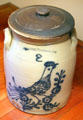 Stoneware crock with cobalt blue bird by W. Roberts of Binghamton, NY at Marston House Museum. San Diego, CA.