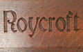 Roycroft signature panel on arts & crafts display cabinet at Marston House Museum. San Diego, CA.