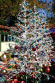 White Christmas trees in Balboa Park Spanish Village. San Diego, CA.