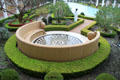 Bench & formal garden at Getty Museum Villa. Malibu, CA