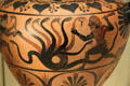 Etruscan terracotta black-figure water jar with Herakles & Hydra from Central Italy at Getty Museum Villa. Malibu, CA.