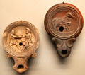 Roman terracotta oil lamps with themes of Ulysses at Getty Museum Villa. Malibu, CA.