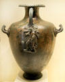 Greek bronze water jar with Herakles & Eros at Getty Museum Villa. Malibu, CA.