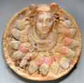 Greek terracotta & pigment plaque with Alexander as Medusa from Asia Minor at Getty Museum Villa. Malibu, CA.