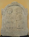 Roman marble gravestone with Tatianos & Tation from Phrygia at Getty Museum Villa. Malibu, CA.