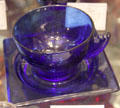 Terrace pattern cobalt blue cup & saucer by Duncan & Miller at Historical Glass Museum. Redlands, CA.