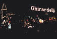Ghirardelli Square at night with its sign, a landmark since 1915. San Francisco, CA.
