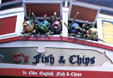 Fanciful fish & chips sign at Pier 39. San Francisco, CA.