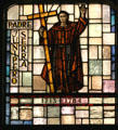 Padre Junipero Serra founder of the California mission system in stained glass at Mission Dolores. San Francisco, CA.