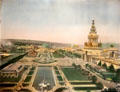 Hand-tinted print shows Tower of Jewels over South Gardens & Glass-Domed Palace of Horticulture of Panama-Pacific International Exposition in private collection. San Francisco, CA.