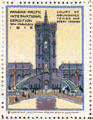 Court of Abundance Tower & Great Cascade poster stamp from Panama-Pacific International Exposition. San Francisco, CA.