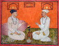 Priests Hari Nath & Hari Krishan in conversation watercolor from Rajasthan, India at Asian Art Museum. San Francisco, CA