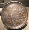 Inlayed metal plate from India at Asian Art Museum. San Francisco, CA.