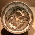 Mimbres native pottery bowl with rabbits from southern New Mexico at de Young Museum. San Francisco, CA.