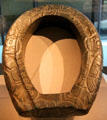 Maya carved stone commemorative ballgame yoke from Veracruz, Mexico at de Young Museum. San Francisco, CA.