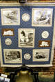 Quilt with logos, trains & scenes of California railroads at Tuolumne County Museum. Sonora, CA.