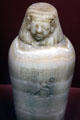 Calcite canopic jar for scribe of royal treasury at Rosicrucian Egyptian Museum. San Jose, CA.