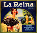 La Reina Rialto Orange Co. of San Bernardino, CA label at Oakland Museum of California. Oakland, CA