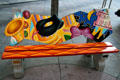 Art in the Streets painted bench with entertainment theme. Denver, CO.