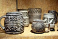 Pueblo ceramic black-on-white mugs at Colorado History Museum. Denver, CO.